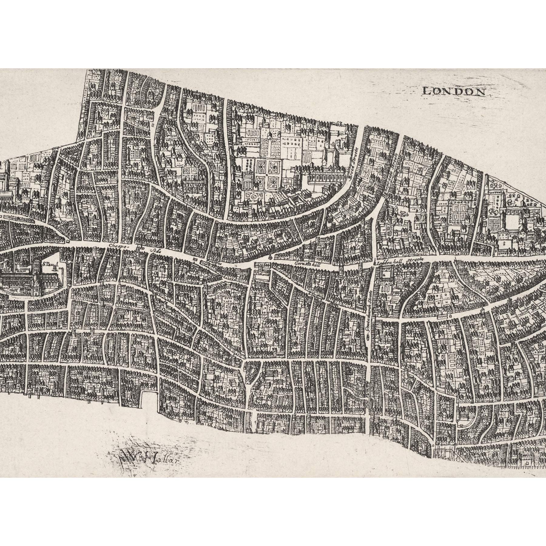 Artery8 Map Hollar 1677 London City Before Great Fire 1666 Plan Premium Wall Art Canvas Print 18X24 Inch