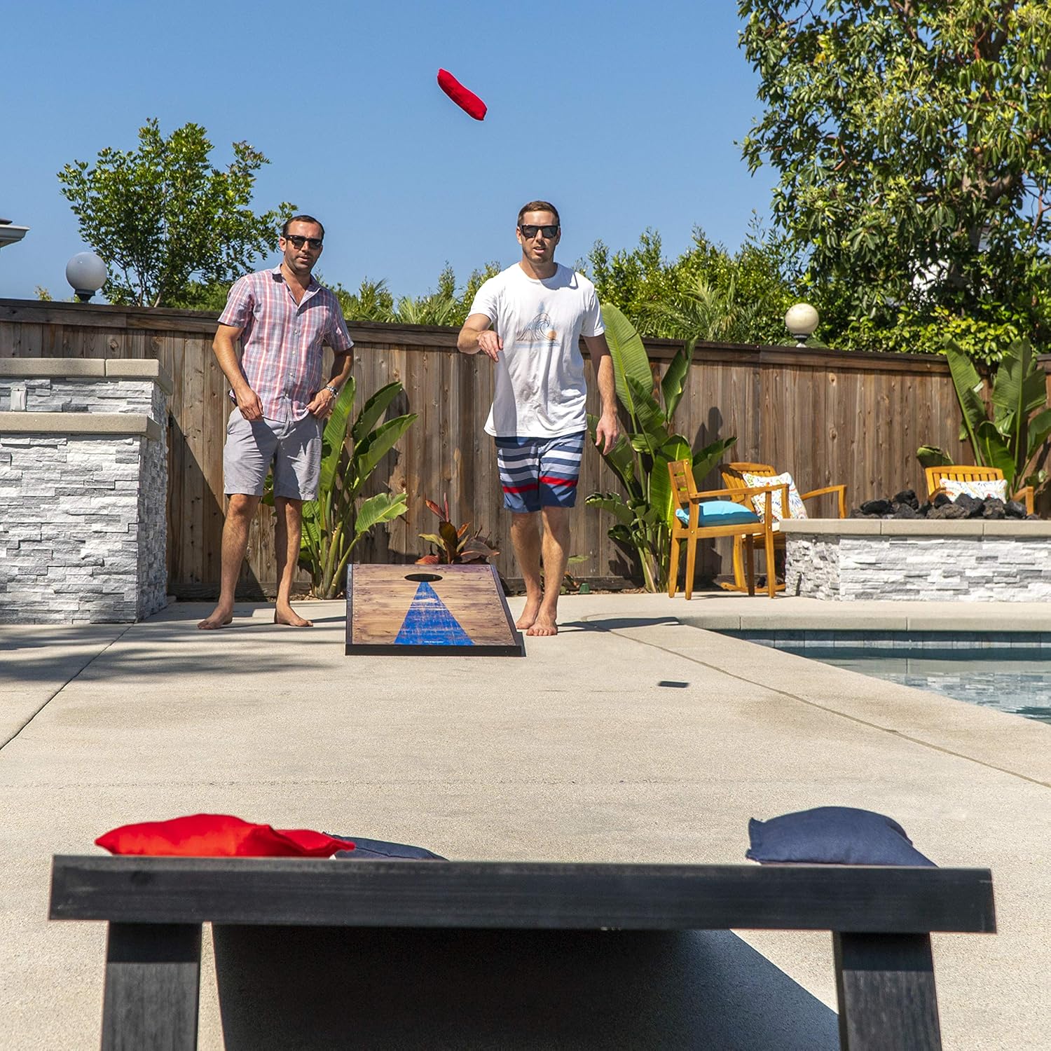 GoSports 4x2feet Classic Cornhole Set with Rustic Wood Finish | Includes 8 Bags, Carry Case and Rules, Red/Blue : Sports & Outdoors