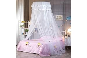 RIRC Bed Canopy for Girls Room Dome Pink Canopy Bed Curtains Blue Mosquito Net for Bed Purple Mosquito Netting Game Reading Princess Canopy for Girls Bed Tent (White)