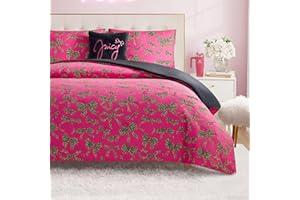 Juicy Couture Plush Reversible Cheetah Bows 4-Piece Full/Queen Comforter Set with Decorative Pillow