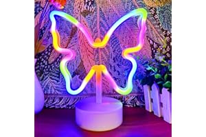 VIFULIN Butterfly Neon Sign Colorful Neon Light, USB/Battery Operated Butterfly LED Signs Night Lights Room Decor for Girls Bedroom, Cute Lamp Aesthetic Gifts for Birthday Party Christmas Dorm Table