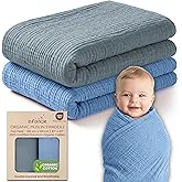 infancie 100% Organic Cotton Muslin Baby Blanket - 47 x 47 Inch Breathable Muslin Swaddle Blanket, Hypoallergenic Double-Layer, Soft and Cozy Blankets for Sleeping & Everyday Use (Slate/Aquarius)