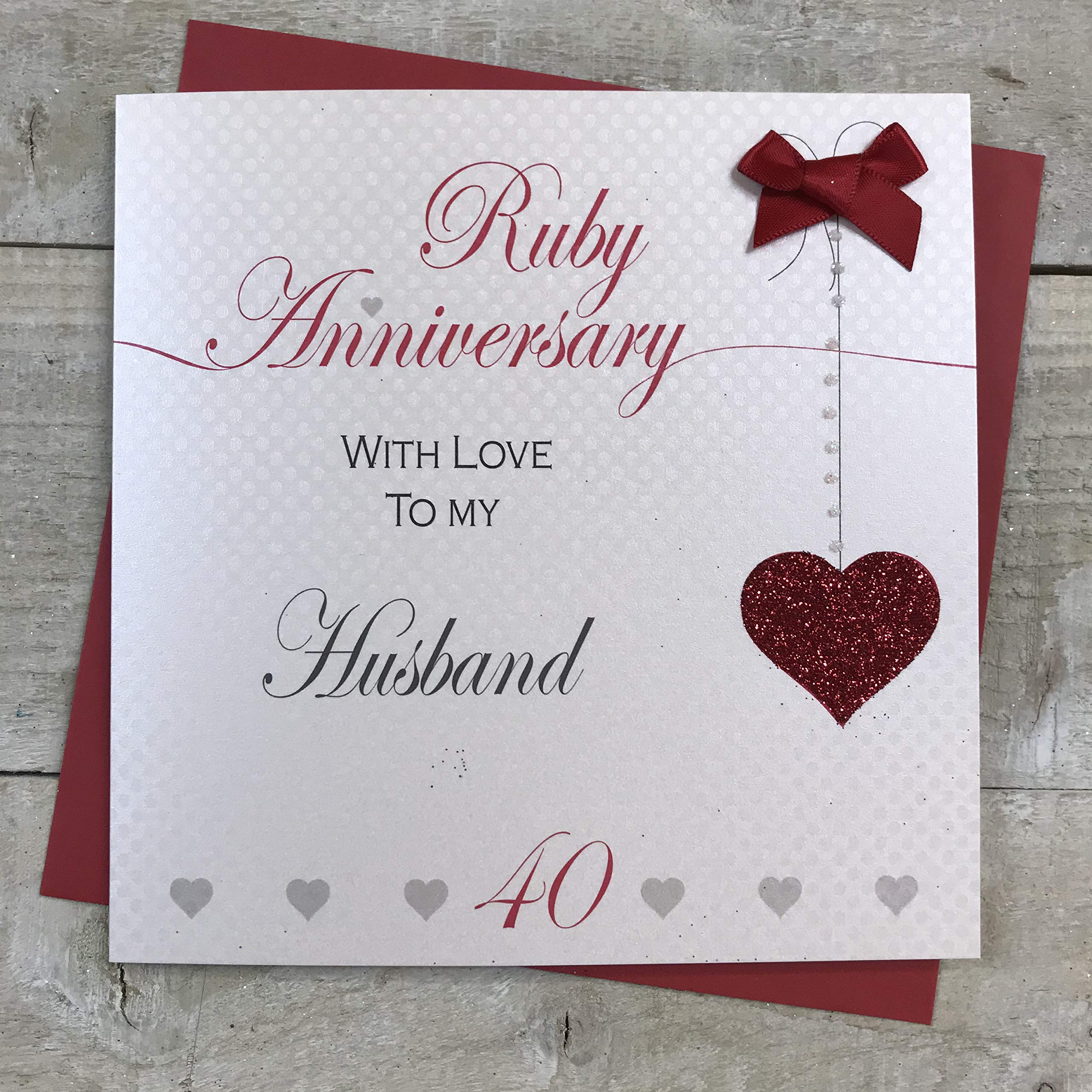 Husband 40th Ruby Wedding Anniversary Handmade Card - Love Lines - by WHITE COTTON CARDS LLA40H, 16cm x 16cm