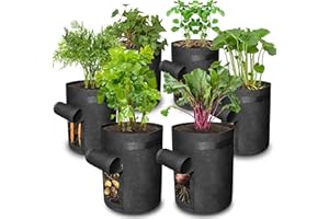 Gardzen 6 Pack BPA-Free 10 Gallon Vegetable Grow Bags with Access Flap and Handles, Suitable for Planting Potato, Taro, Beets, Carrots, Onions, Peanut