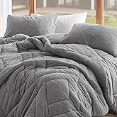 Comfort Spaces Queen Comforter Set Reversible Feather-Soft Plush Comforters for Queen Size Bed All Season Lightweight Shearling Fleece Sherpa Comforter Queen Size Bed Set, Full/Queen, Grey 3 Piece