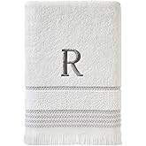 SKL Home Casual Monogram Bath Towel, R, 28x54, White