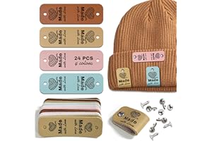 ZYINOANT 24pcs Crochet Tags for Handmade Items Made with Love Leather Tags for Crochet Items, Knitting Accessories with Rivets, Suitable for Scarves Hats Gloves, Gifts for Crocheters (Layout A)
