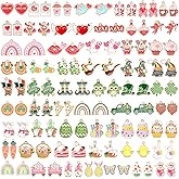 SANNIX 110Pcs/55 Pairs Holiday Charms, Valentines St. Patrick's Day Easter Charm for Jewelry Making, Assorted Gold Enamel Charms Pendants for Bracelet Necklaces Earrings Craft Supplies