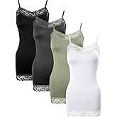 Bencailor Women's Long Tank Tops, Lace Camisole Neck Cami Adjustable Spaghetti Strap Undershirts for Women