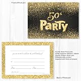 Olivia Samuel 20 Black Gold 50th Birthday Party Invitations with Envelopes view 2