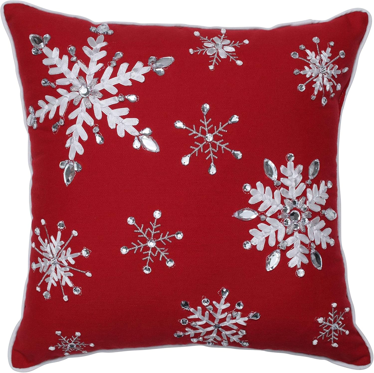 Pillow Perfect Jeweled Christmas Snowflake Decorative Throw Pillow, 16", Red
