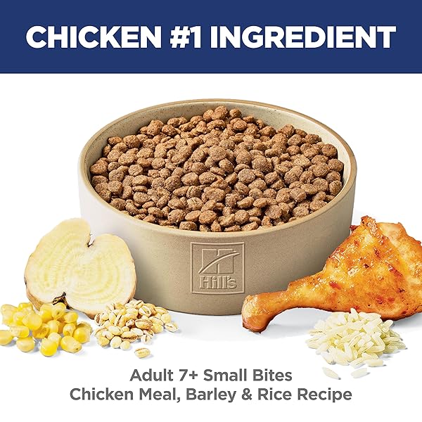 HILL’S SCIENCE DIET ADULT 7+ SMALL BITES DRY DOG FOOD, CHICKEN MEAL, BARLEY, & RICE, 5 LB. BAG