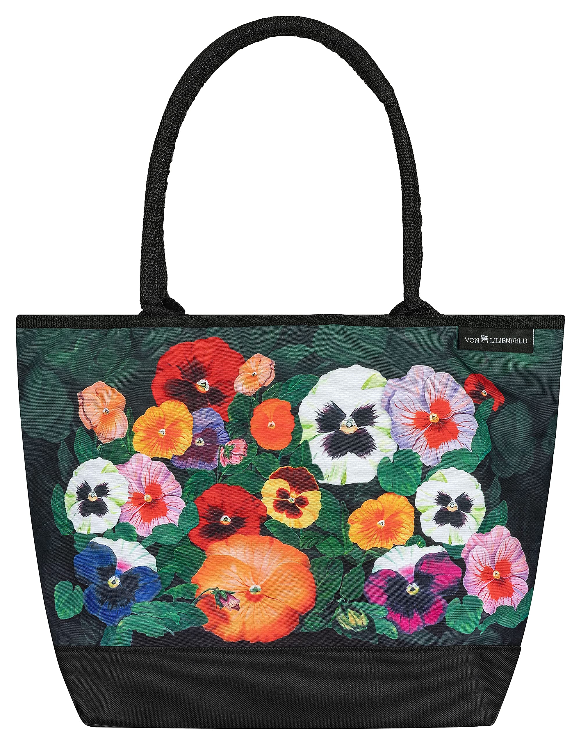 VON LILIENFELD Handbag Pansies Flower Design Shopper Dimensions L 42 x H 30 x D 15 cm Beach Bag Handbag Office, multicoloured, Contemporary