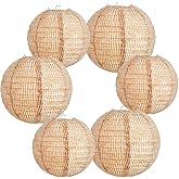 Hortsun 6 Pcs Print Burlap Paper Lanterns Round Chinese Paper Lanterns Farmhouse Boho Classroom Decor Home Sweet Classroom Birthday Party Ceremonial Event (8/10/12 Inch)