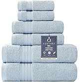 COZYART Light Blue Towel Sets for Bathroom 6Pcs, Turkish Cotton Bath Towel Set Soft Highly Absorbent and Durable 650 GSM Luxury Bathroom Sets with 2 Bath Towels, 2 Hand Towels, 2 Washclothes