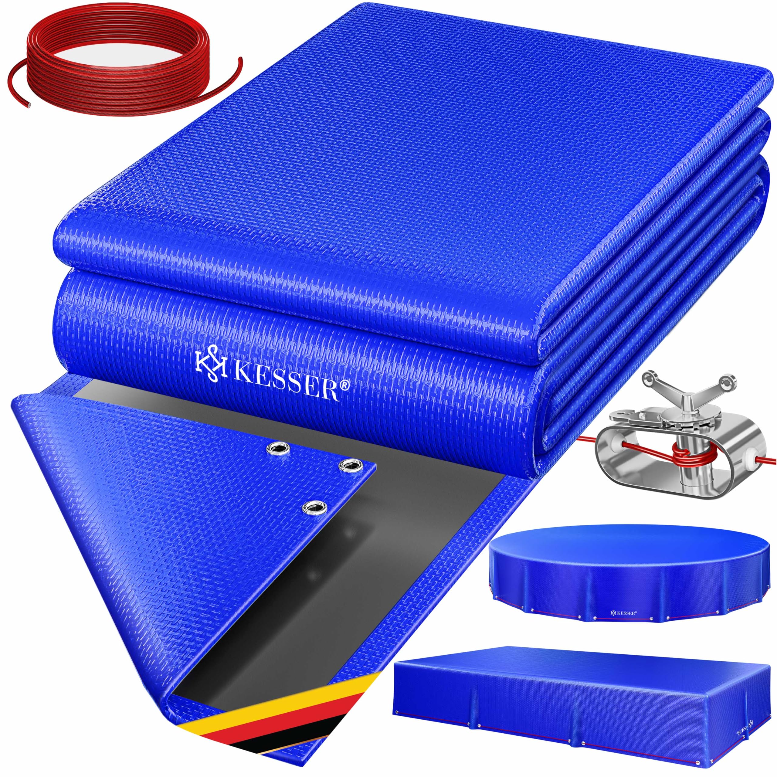 KESSER® Solar Poolabdeckung Pool Abdeckplane Rechteckig 304x210cm Poolplane 200g/m² PE Material Inkl. Stahlseil + Seilspanner mit Ösen Solarplane Abdeckung UV-resistent, Wetterfest für Sommer & Winter