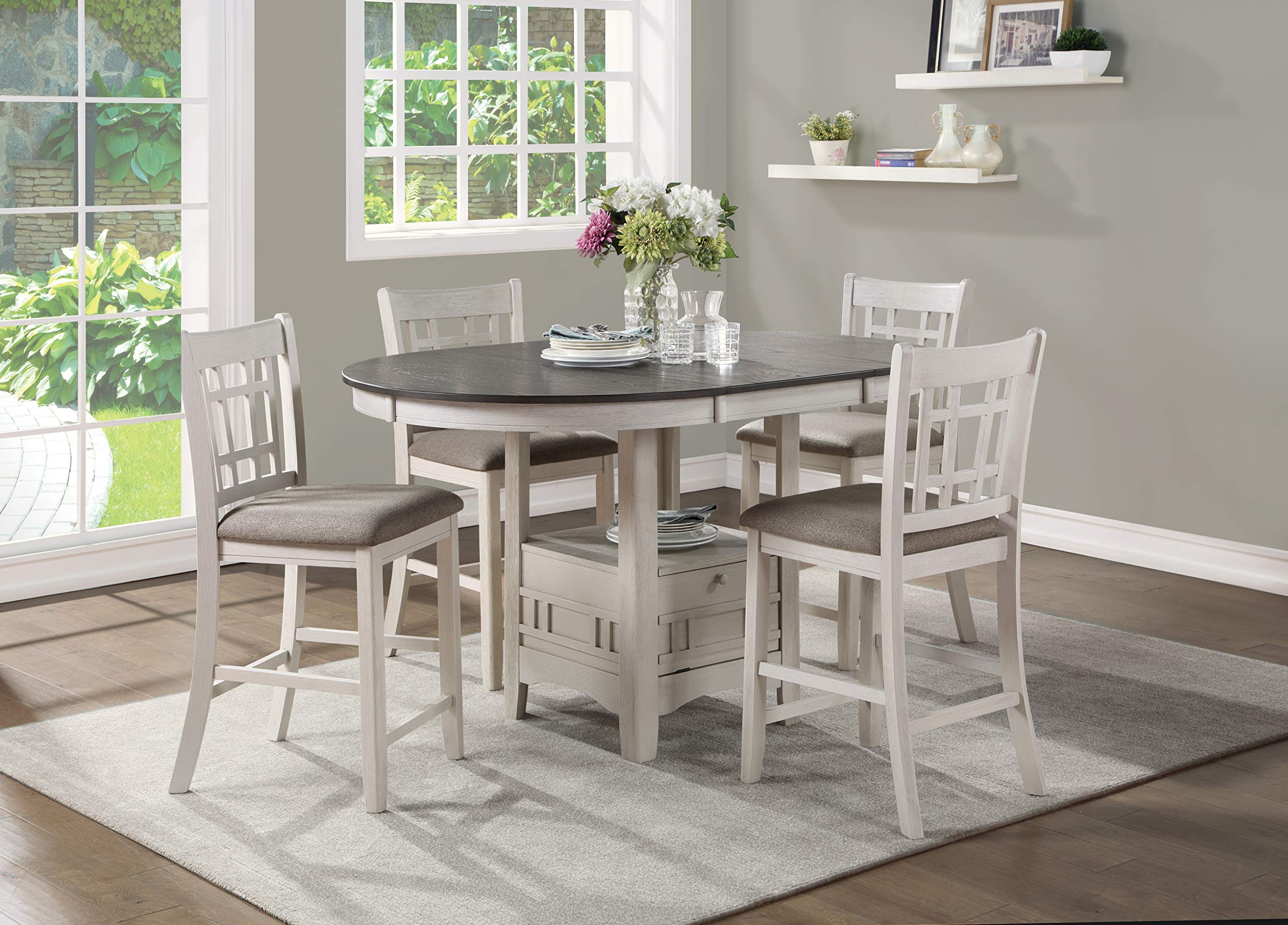 Photo 1 of **TABLE ONLY. SELLING AS PARTIAL SET**Lexicon Dante 5 Piece Counter Height Dining Table Set, Extendable Counter Height Dining Room Set for 4, Including 1 Round Kitchen Table and 4 Lattice Back Chairs, Antique White/Brown