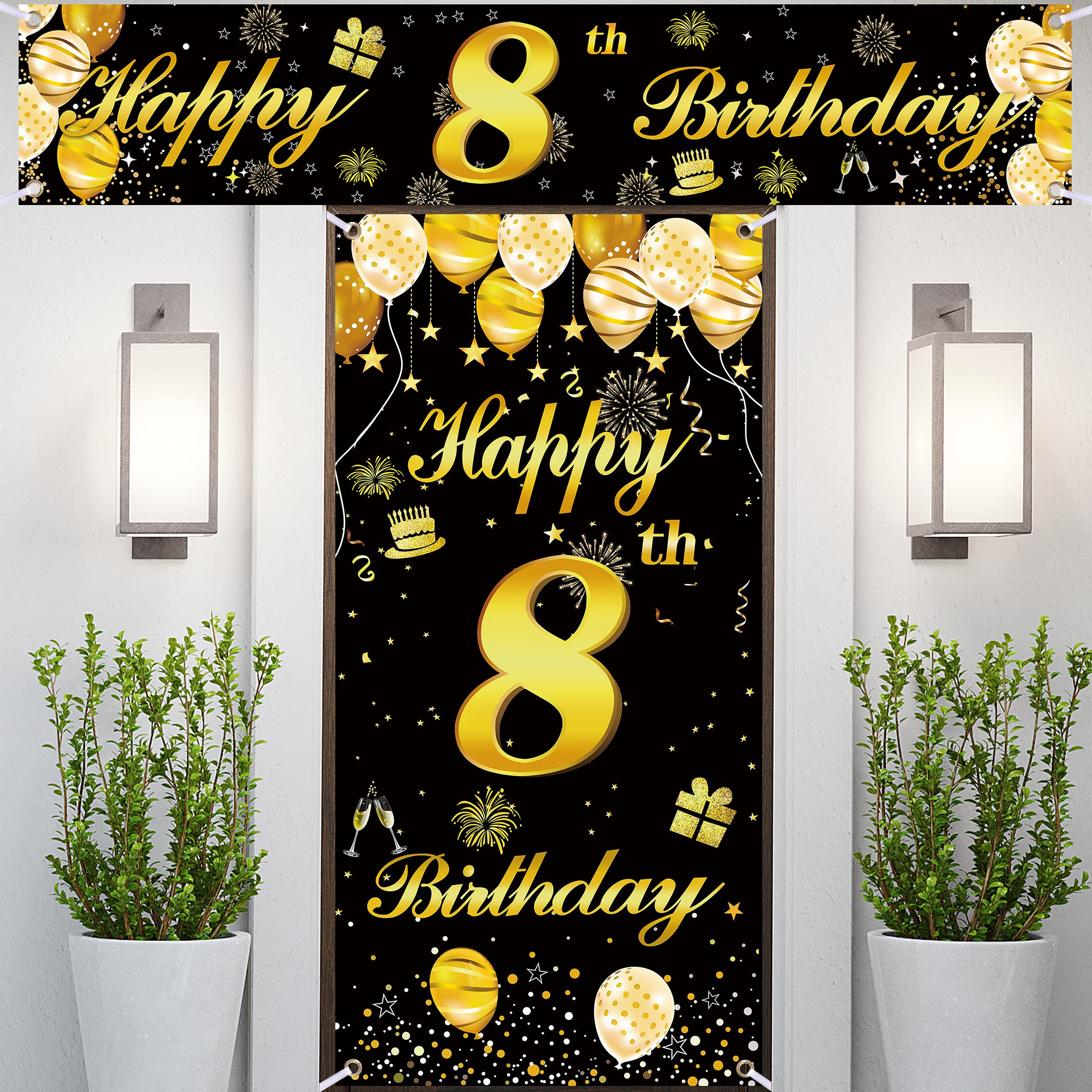 8th Happy Birthday Door Banner IMISI Birthday Decorations Birthday Backdrop Decorations for a Party