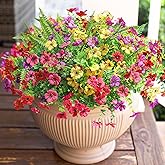 HyeFlora Artificial Faux Outdoor Flowers Plants for Summer Outside Decoration, 14 Bundles Fake Silk Colorful Daisy Ferns UV Resistant Realistic for Front Door Porch Planter Patio Yard
