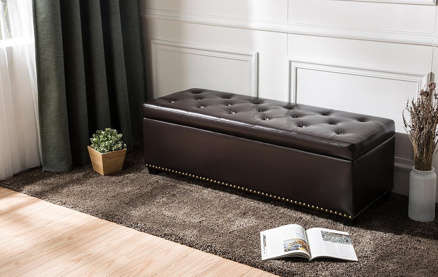 First Hill Thomas Rectangular Storage Ottoman Bench, Large, Brown: Kitchen & Dining