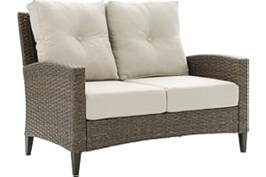 Crosley Furniture Rockport Wicker Outdoor Loveseat, 2-Person Patio Couch for Porch, Deck, Backyard, Balcony, Light Brown