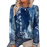 Alaroo Womens Long Sleeve Shirts 2025 Fall Tunic Tops Crewneck Blouses Print
