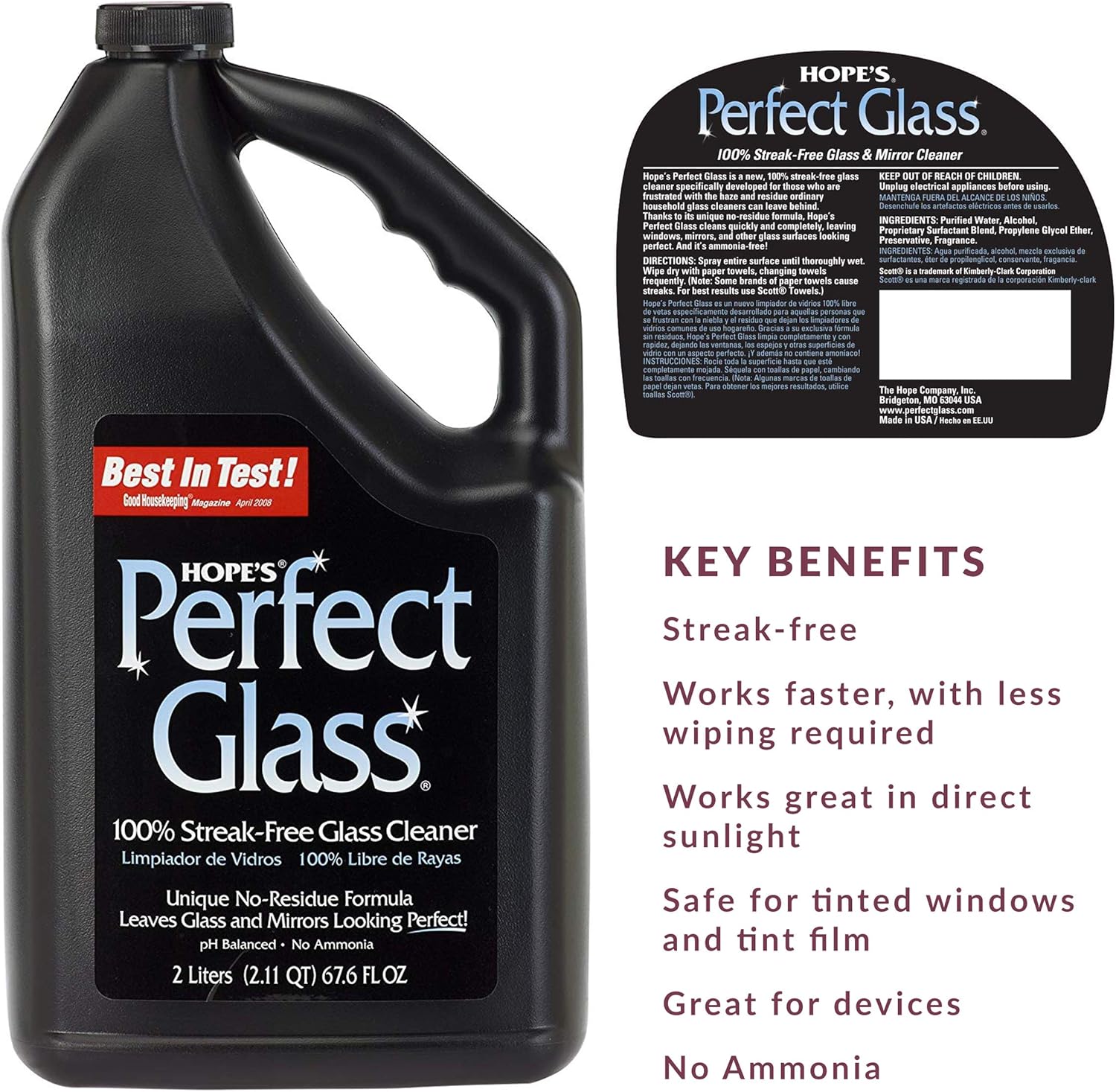 Hope's Perfect Glass Cleaner Refill, 67.6-Ounce, Streak-Free Glass Cleaner Refill, Less Wiping, No Residue: Home & Kitchen