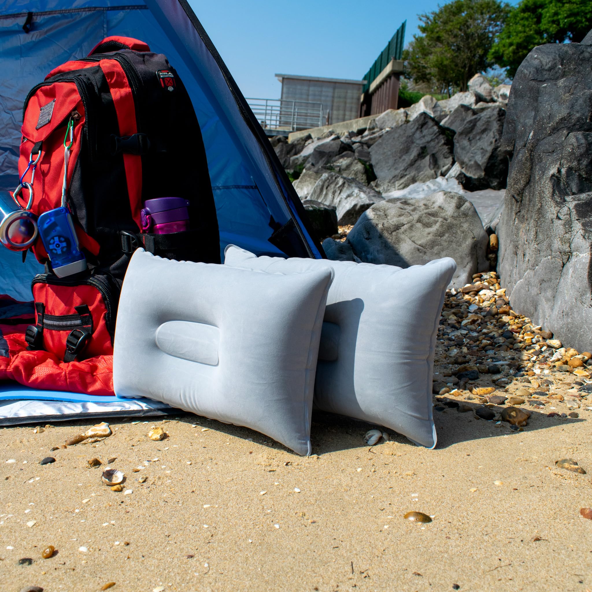 TRIXES Inflatable Pillow for Travel or Camping - Blow up Pillow - Grey Twin Pack
