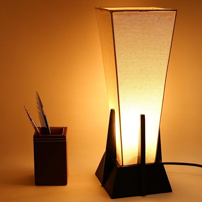 M&M 14 Inches Pyramid Wooden Table Lamp Modern Style with Black Finish