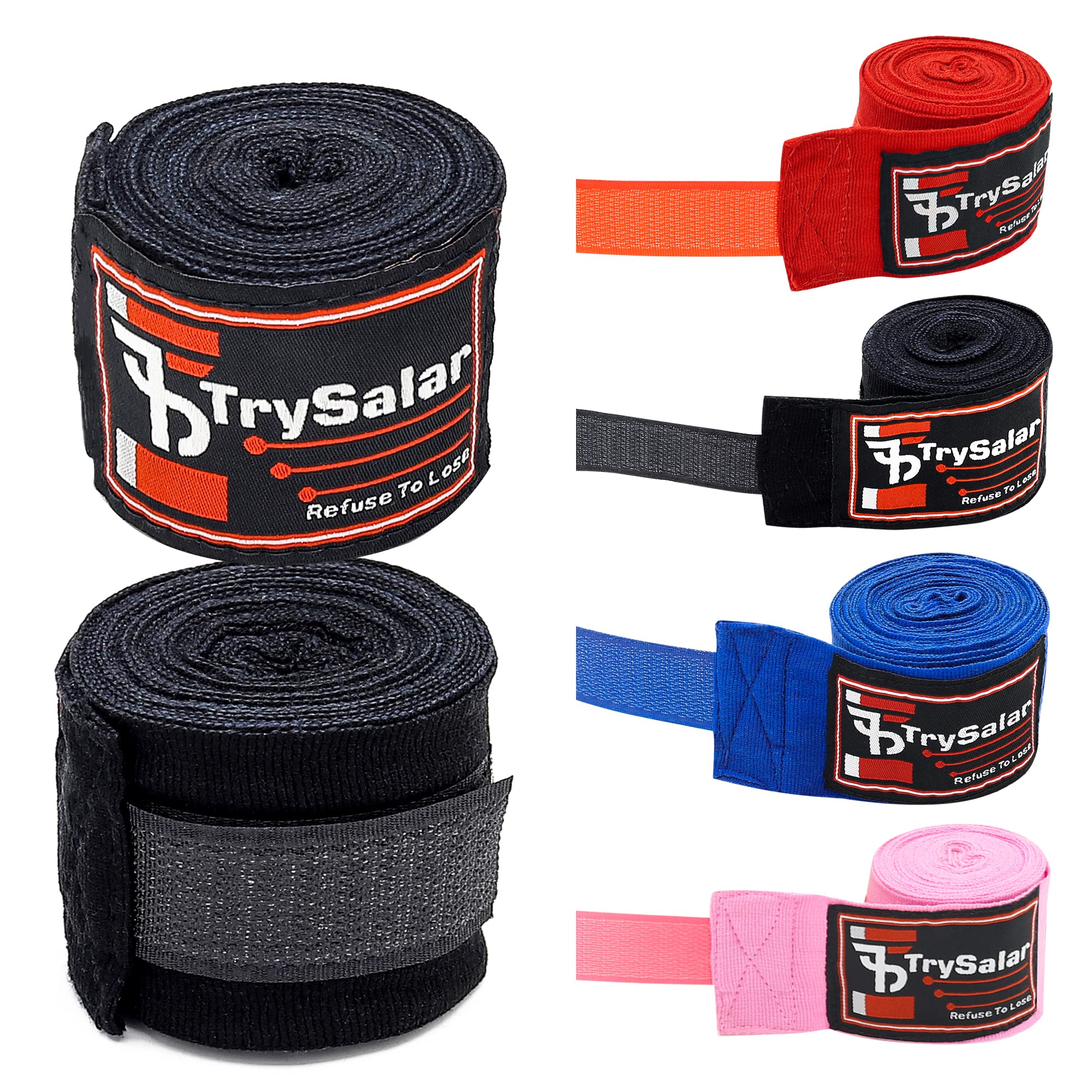 Boxing Hand Wraps Inner Gloves 4.5 &2.5 Meter Elasticated Woven Bandages, Thumb Loop Wrist & Knuckle Protection Straps for Muay Thai MMA Kickboxing Martial Arts Weightlifting Men Women Kids(4.5Black)