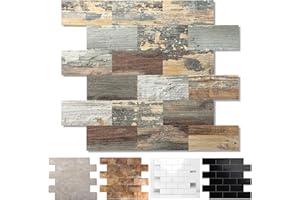 REOVATILE 10-Pack Peel and Stick Tile Backsplash 13.5"X11.4" PVC Wall Tiles, Stick on Backsplash for Kitchen, Bathroom Tile, Fireplace Décor, Laundry Table, Stair Decals in Mix Rustic