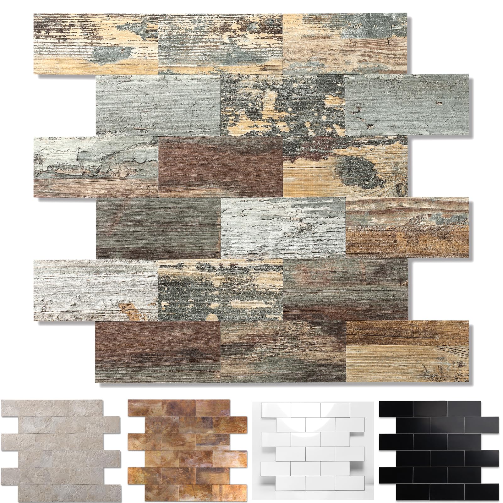 Photo 1 of 10-Pack Peel and Stick Tile Backsplash 13.5"X11.4" PVC Wall Tiles, Stick on Backsplash for Kitchen, Bathroom Tile, Fireplace Décor, Laundry Table, Stair Decals in Mix Rustic