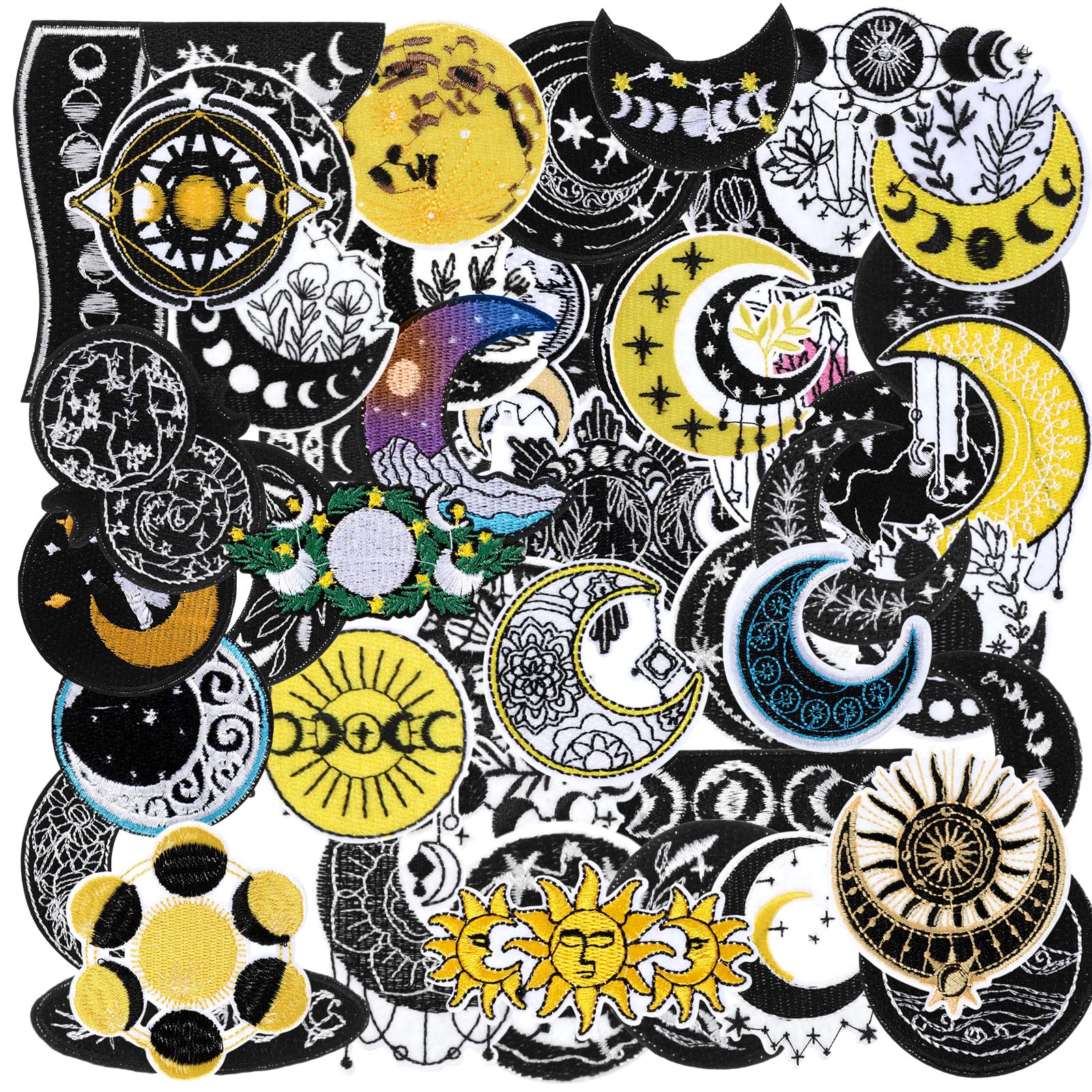 Photo 1 of Tigeen 48pcs Moon Flowers Embroidered Patches Chenille Iron on Patches Bulk for Hats Clothes Backpack Pants Jeans Sew on Applique Accessory