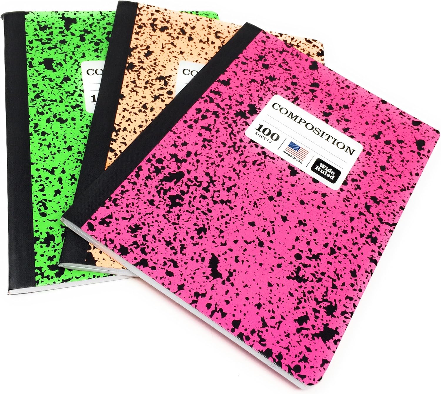 100 Sheet Marble Composition Notebooks, Wide Ruled, Fun Neon