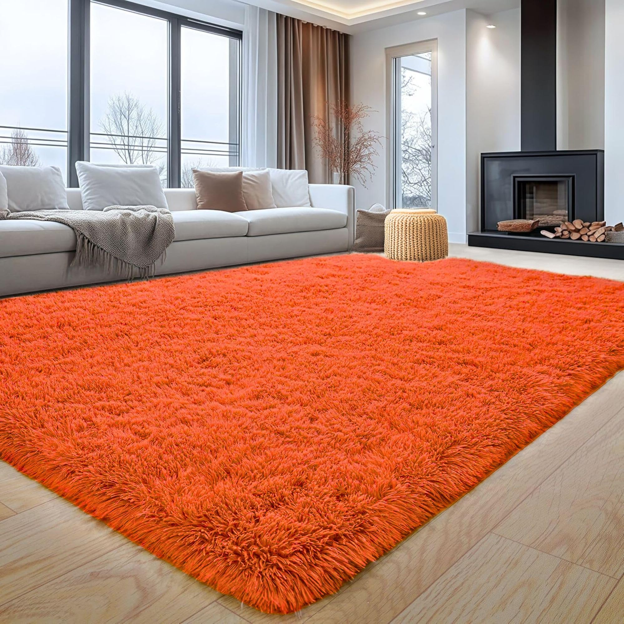 Aspire Homeware Rugs Living Room - Rust Area Rugs for Bedroom 120x170cm Anti Slip - Modern Super Soft Thick Pile Fluffy Shaggy Rug Non Shedding