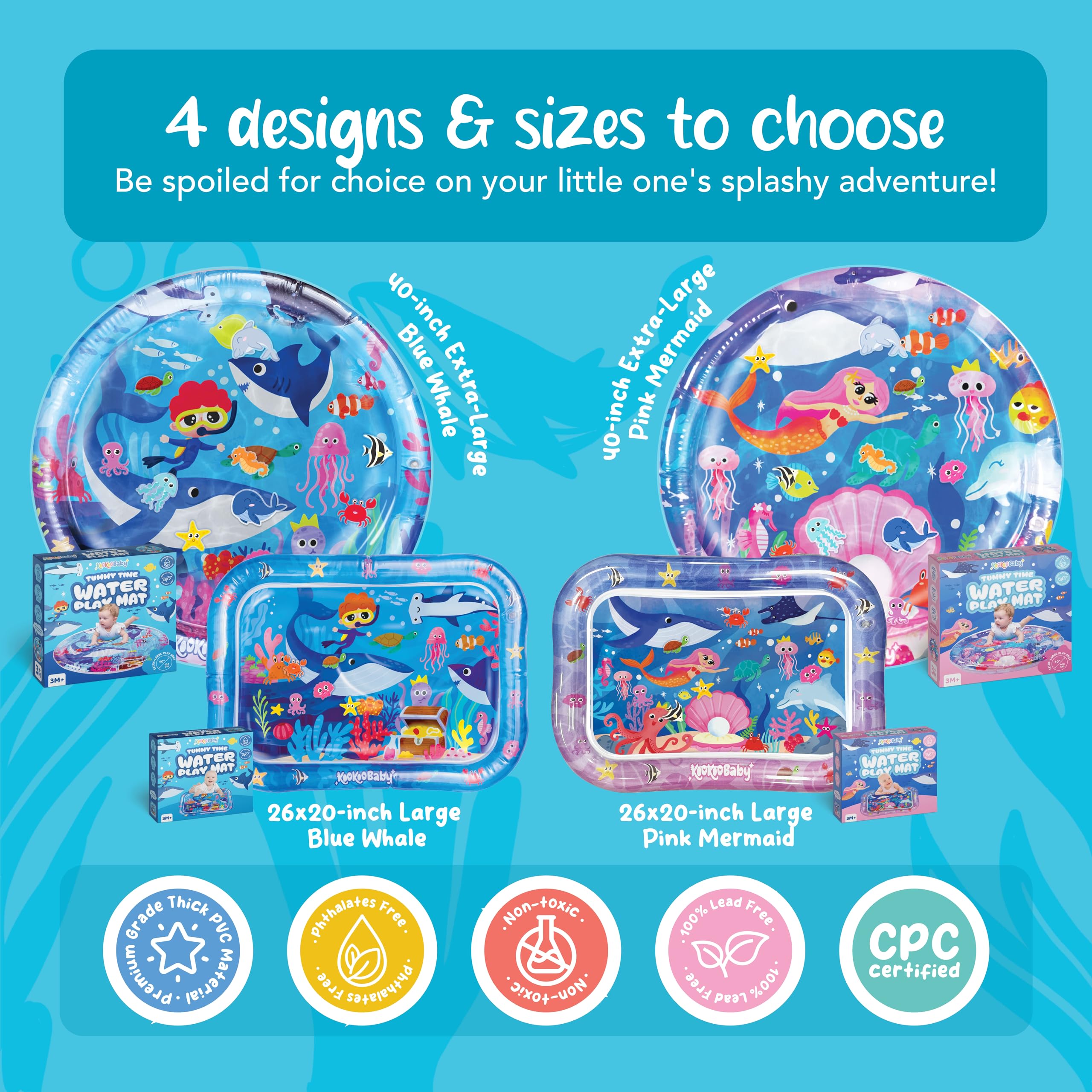 Tummy Time Water Mat for Babies - Xtra Large Sensory Baby Water Mat for Tummy Time & Motor Development - Leak-Proof Water Pad, Durable Infant Water Play Mats for Baby Boys & Girls 3 Months+