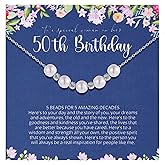 Birthday Gifts for Women, Silver Pearl Necklace for 40 50 60 70 Year Old Women, 40th 50th 60th 70th Birthday Necklace for Her, 4 5 6 7 Decade Necklace
