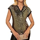 GRACE KARIN Women's Sequin Sparkly Tops Cap Sleeve Dressy Blouses Glitter Party Tops V Neck Disco Shirts Club Concert Outfits