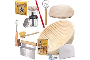 CRISS ELITE Sourdough Bread Baking Supplies Starter Kit, Banneton Proofing Basket 23 cm. Round, Sourdough Starter Jar, Scrape