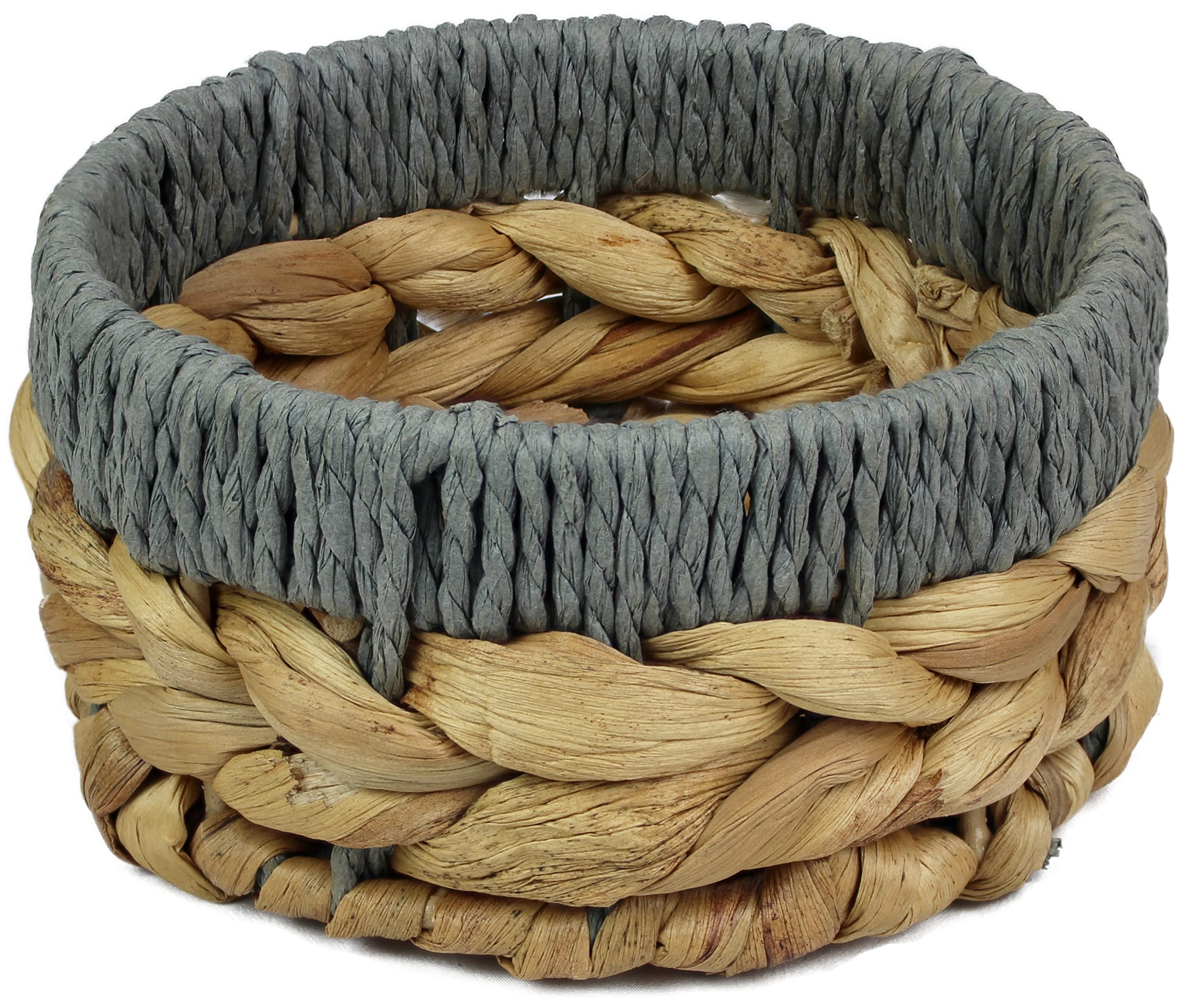 Pop-it-in-a-pelicanSmall Water Hyacinth round baskets storage Natural colour grey edges shelves open. Decorative gift box Small bathroom mini tray makeup Kitchen organiser (Small 14cm, 1 X Basket) — image 1