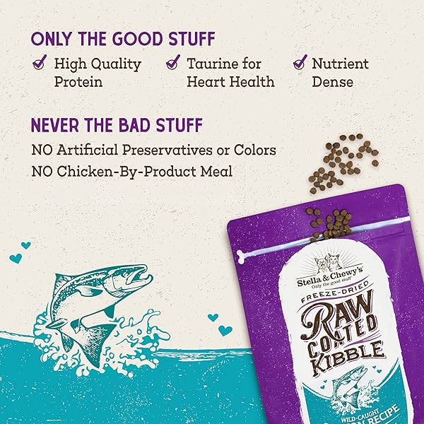 STELLA & CHEWY’S RAW COATED CAT FOOD – HIGH PROTEIN, GRAIN-FREE KIBBLE WITH WILD-CAUGHT SALMON – PREMIUM DIGESTIVE SUPPORT WITH PROBIOTICS – NATURAL SMALL KIBBLE – PERFECT FOR PICKY EATER – 2.5LB BAG