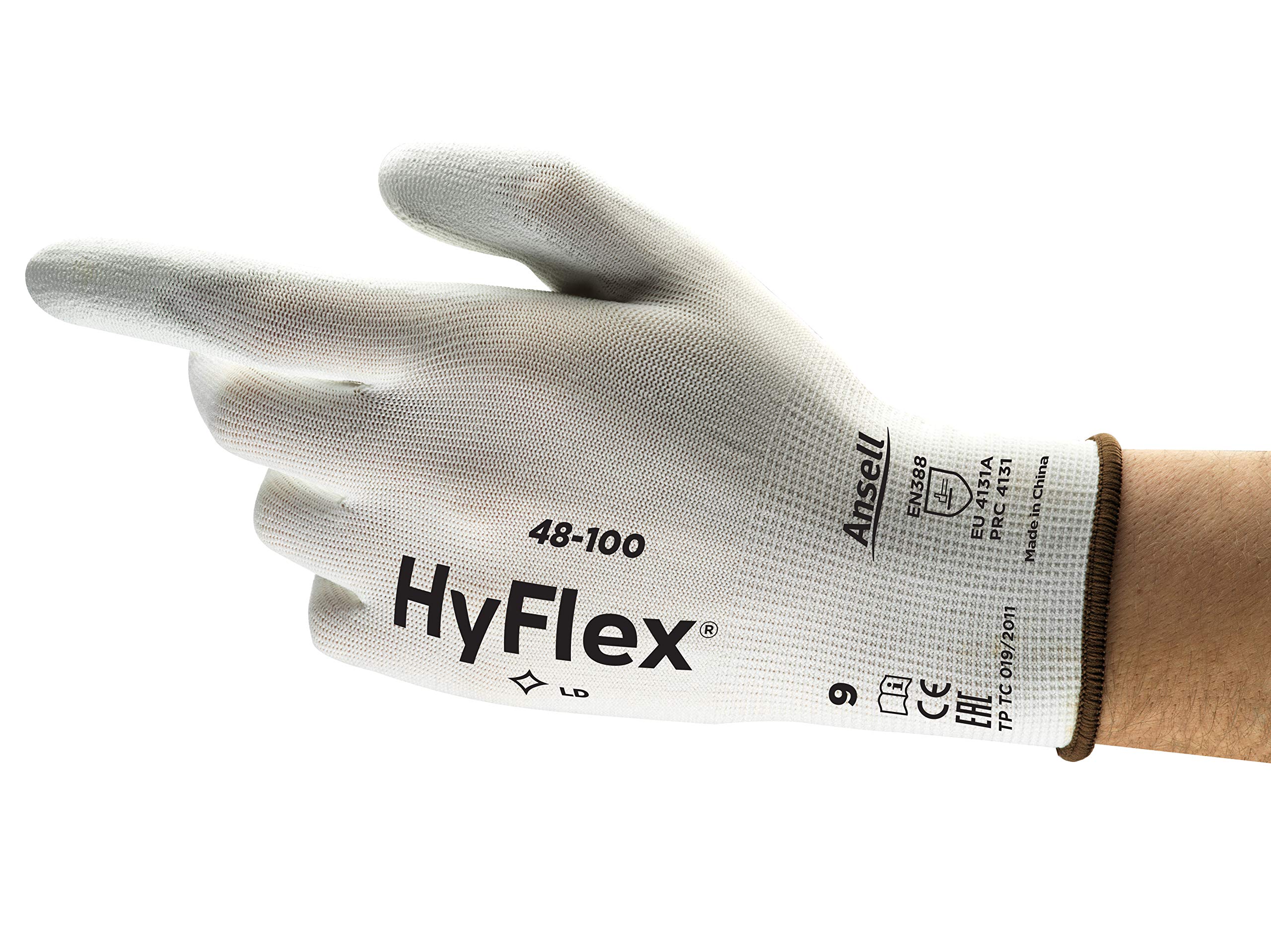 Ansell HyFlex 48-100 Thin Work Gloves, Stretch Fit Nylon Liner with Flexible PU Coating, Lightweight Safety Gloves for Precision Handling, DIY and Mechanics, White, Size 2XL (12 Pairs)