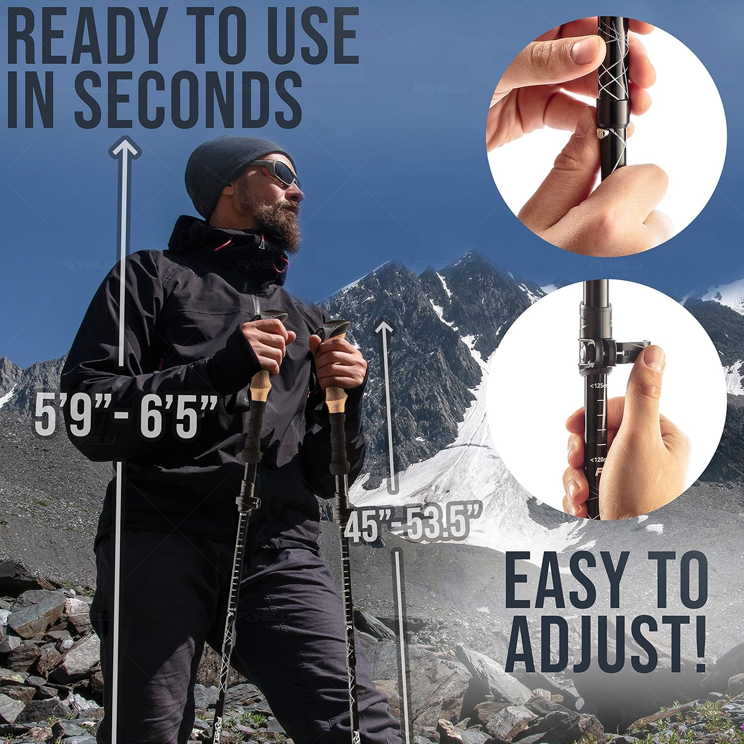 Foxelli Folding Trekking Poles – Ultra Compact, Lightweight & Durable Aluminum 7075 Collapsible Hiking Poles with Natural Cork Grips, Quick Locks, 4 Season All Terrain Accessories & Carrying Bag : Sports & Outdoors