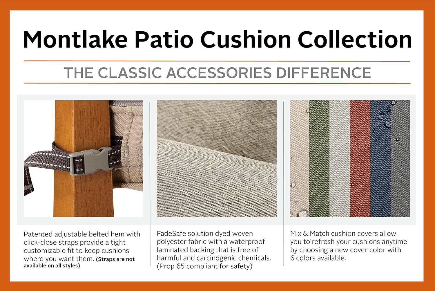 Classic Accessories Montlake Water-Resistant 21 x 20 x 4 Inch Patio Lounge Back Cushion, Antique Beige : Garden & Outdoor