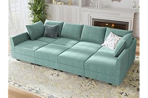 HONBAY Convertible Sleeper Sectional Sofa Modular Couch with Storage Seat Reversible Sectional Sleeper Couch with Modular Sectional Couch in Aqua Blue