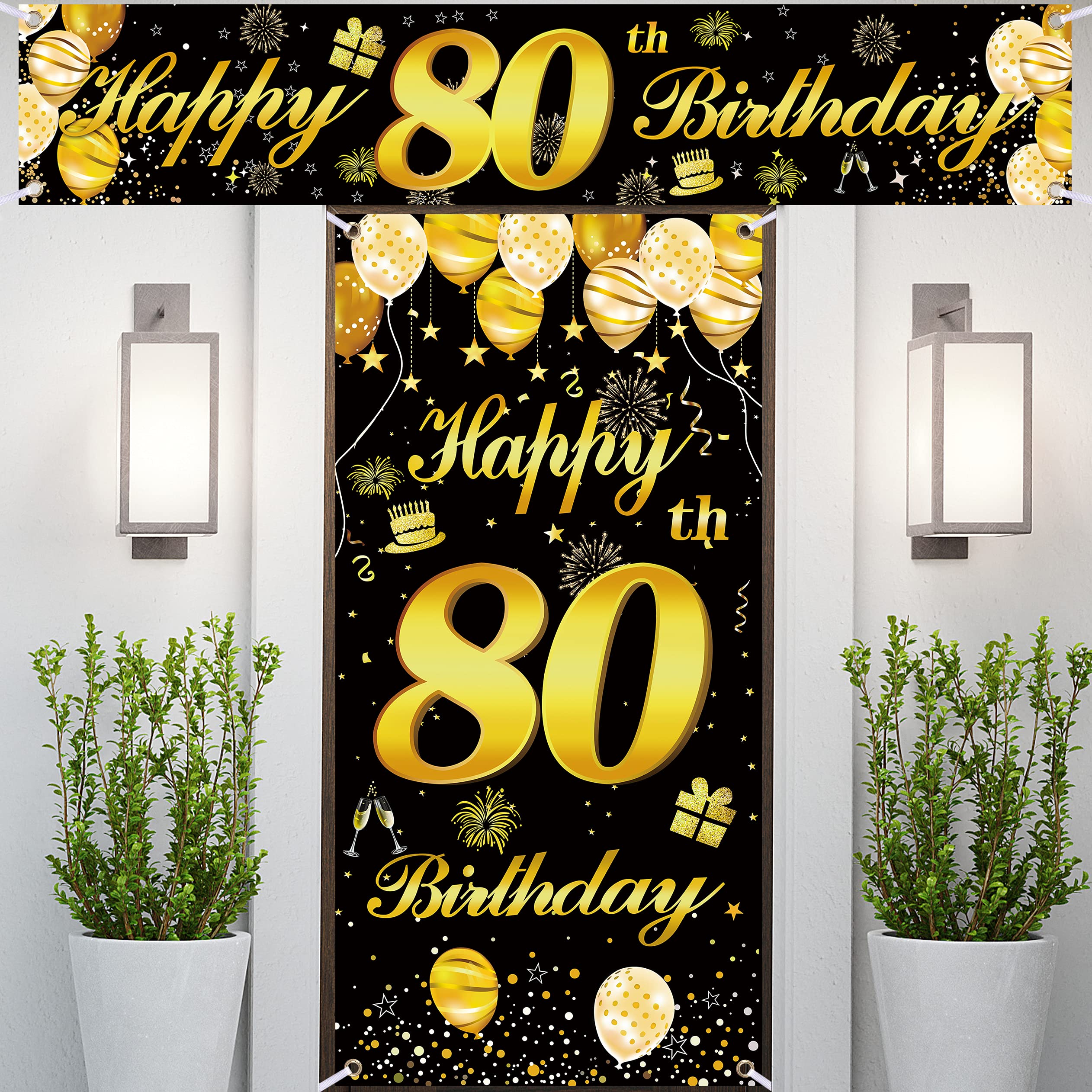 IMISI 80th Happy Birthday Door Banner & Backdrop Decorations for a Party