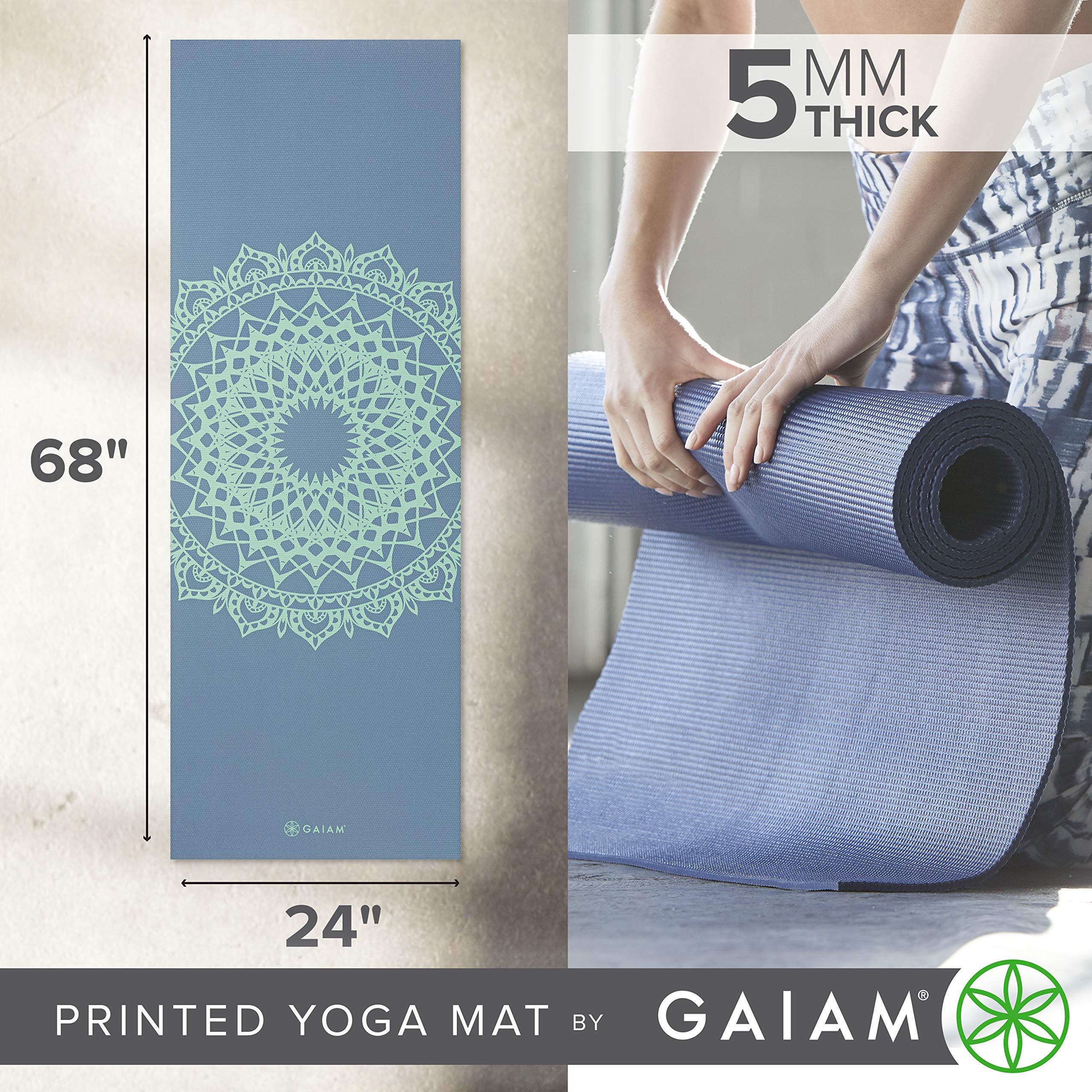 Gaiam Yoga Mat Unisex-Adult Premium Print Non Slip Exercise & Fitness Mat for All Types of Yoga, Pilates & Floor Workouts, Blue Shadow Marrakesh, 68 Inch L x 24 Inch W x 5mm Thick - Image 3
