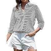 CUNLIN Grade 4 Wrinkle-Resistant Women's Button Down Shirts Striped Long Sleeve Collared Blouses Tops with Pocket