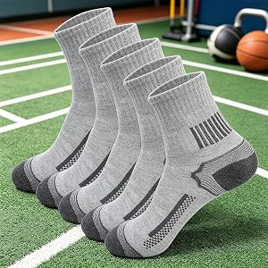 5Pairs Performance Cushioned Crew Socks for Running Hiking, Arch Support Athletic Socks for Women Men Athletic Training Sock