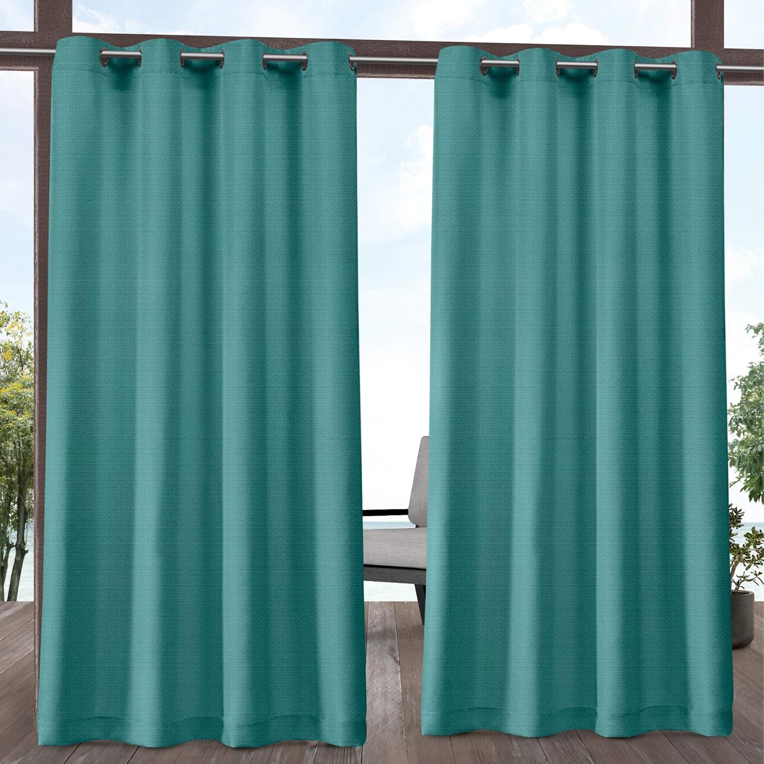 Exclusive Home Curtains Aztec Indoor Outdoor Grommet Top Curtain Panel Pair, 54x84, Azure